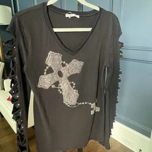 Zenana Black Cross Embellished Top